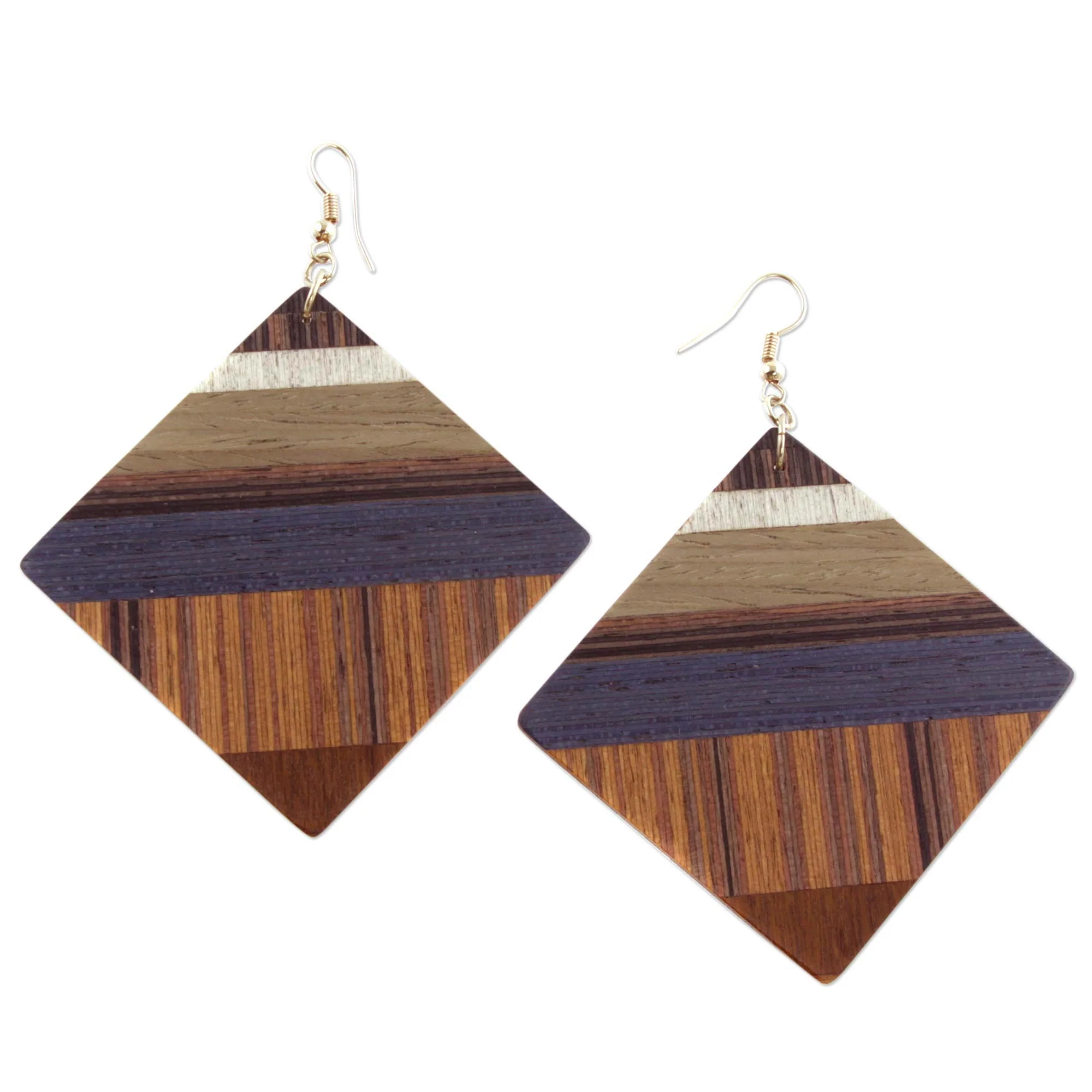 Woodland Diamonds Wood Square Shaped Dangle Earrings from Brazil - Image 5