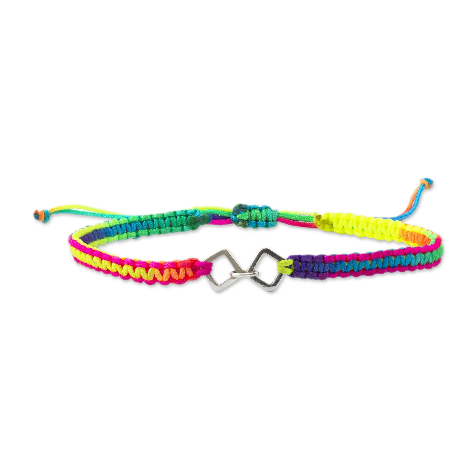 World in Unity Peru Rainbow Macrame Sterling Silver Unity Bracelet - Image 2