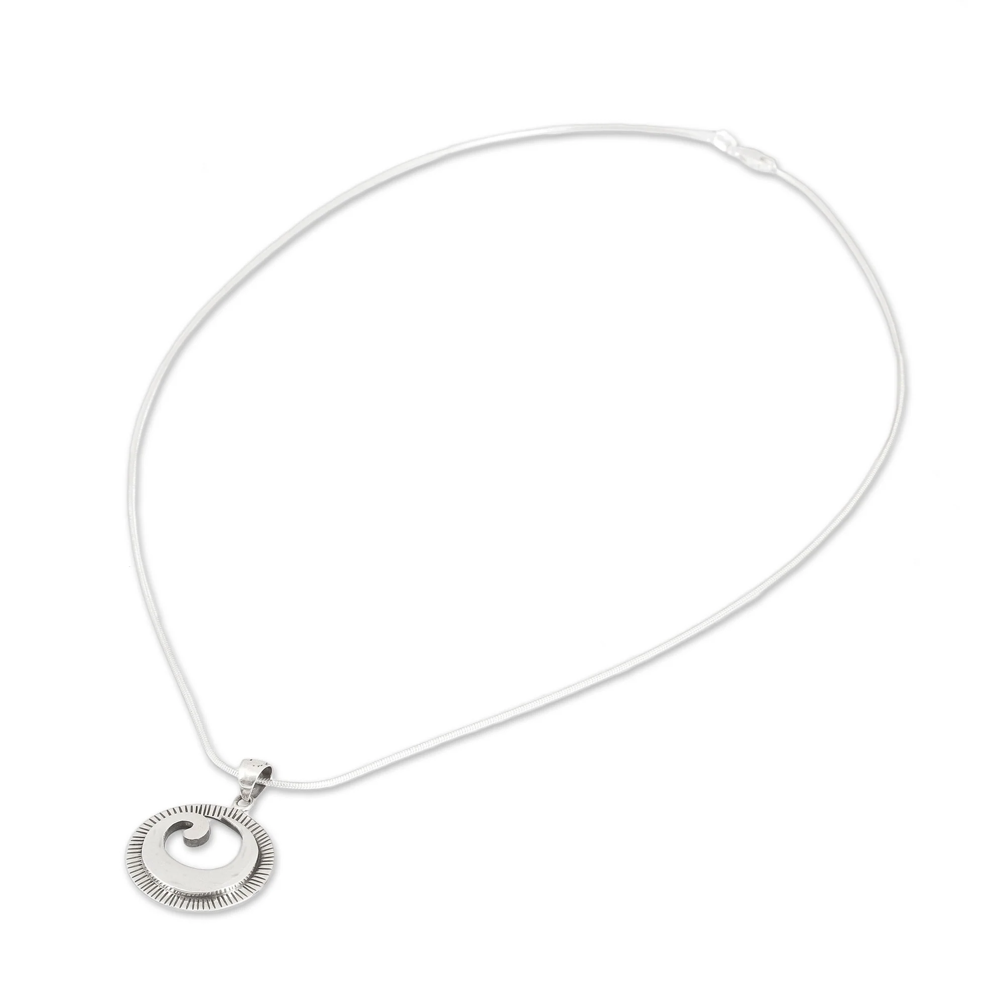 World of Waves Spiral Design Sterling Silver Pendant Necklace from Mexico - Image 5
