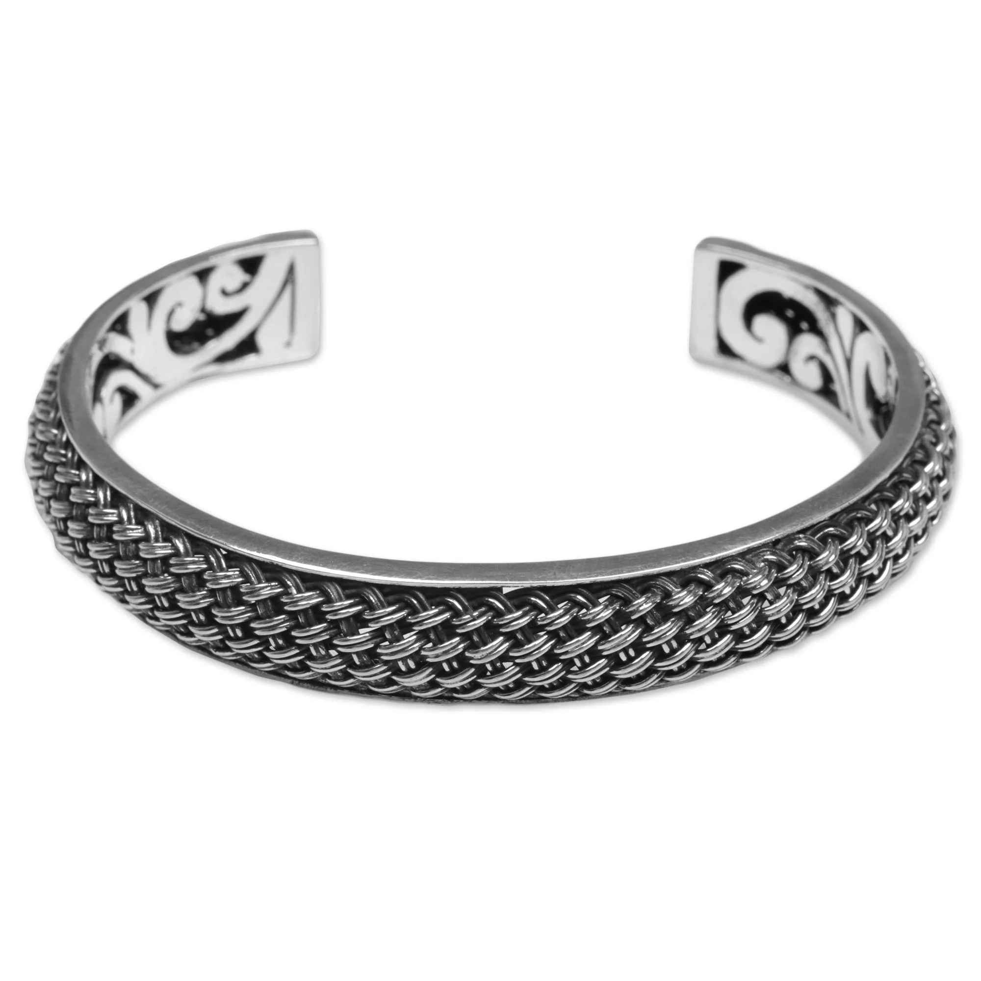 Woven Chains Hand Crafted Sterling Silver Cuff Bracelet from Indonesia - Image 2