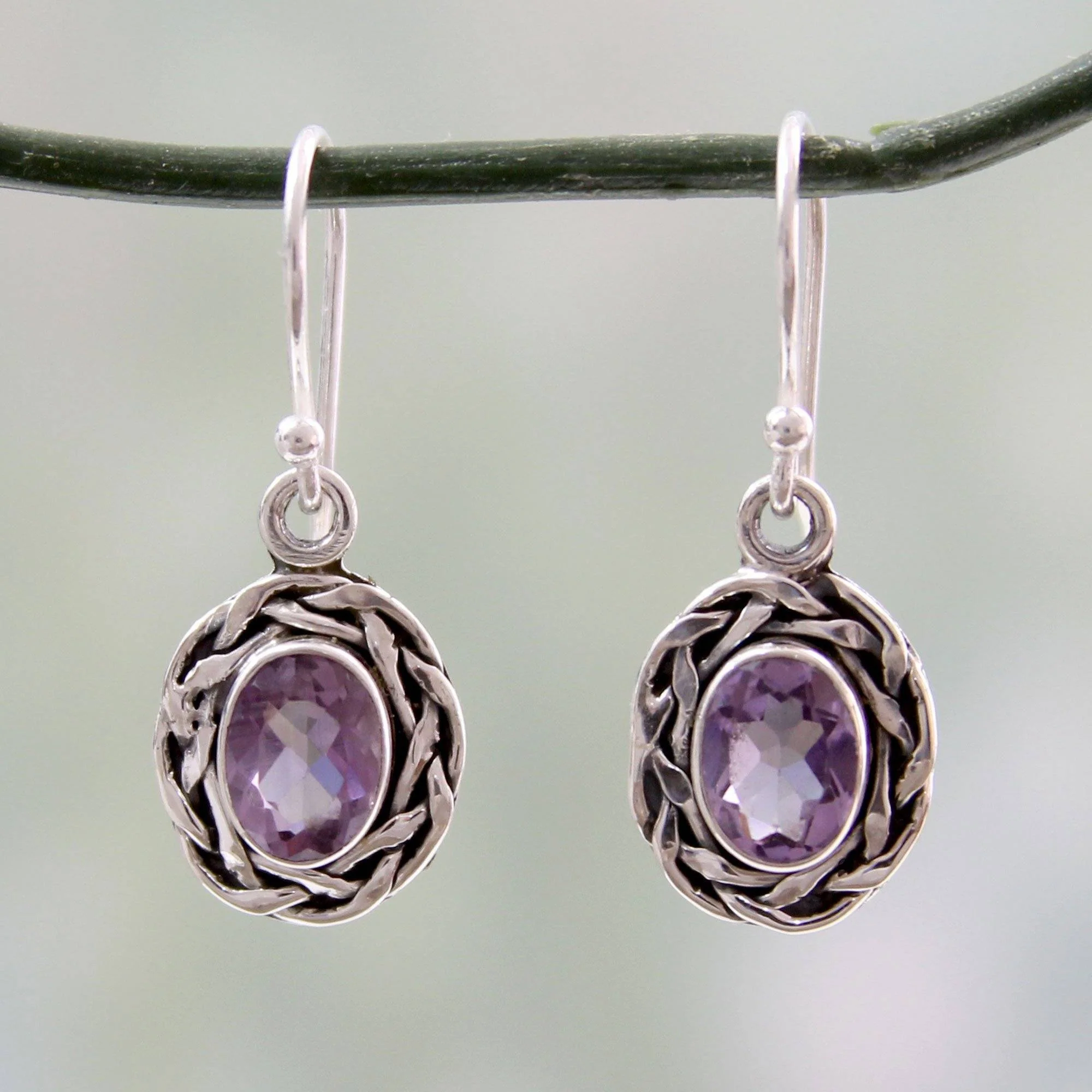 Woven Sterling Silver & Amethyst Drop Earrings