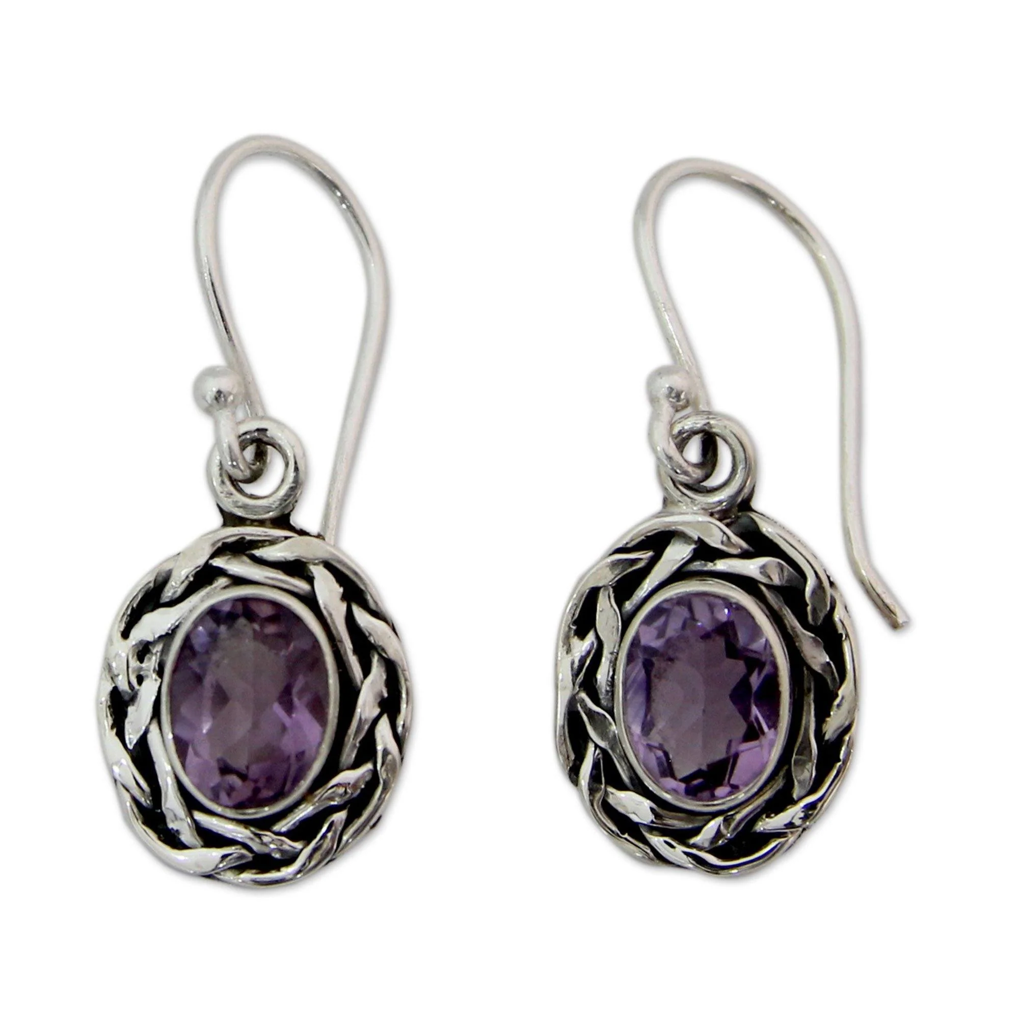 Woven Sterling Silver & Amethyst Drop Earrings - Image 2