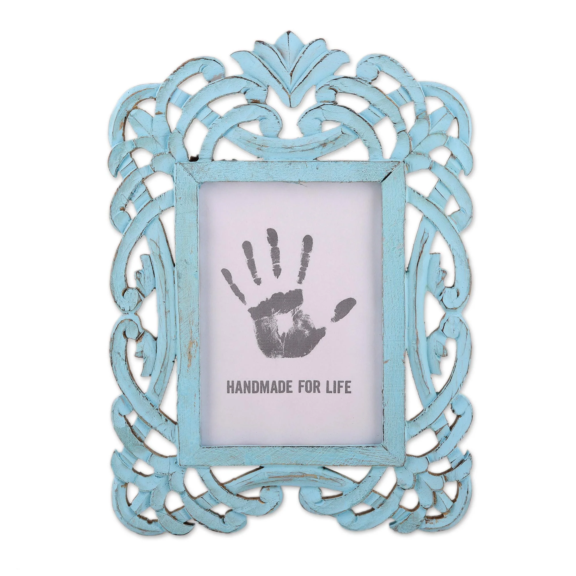 Wrapped in Blue Blue Distressed Hand Carved Mango Wood Photo Frame 5x7 - Image 2