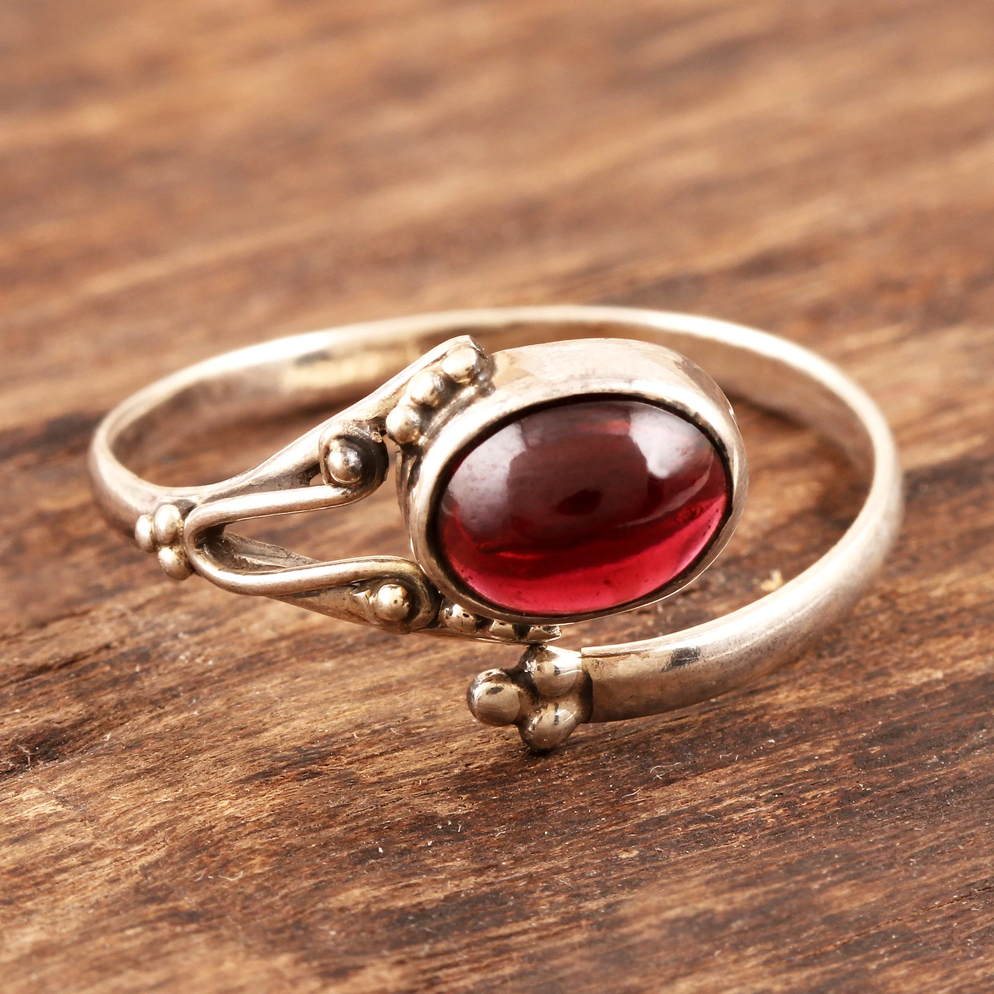 Wrapped in Red Handmade Garnet and Sterling Silver Wrap Ring - Image 3