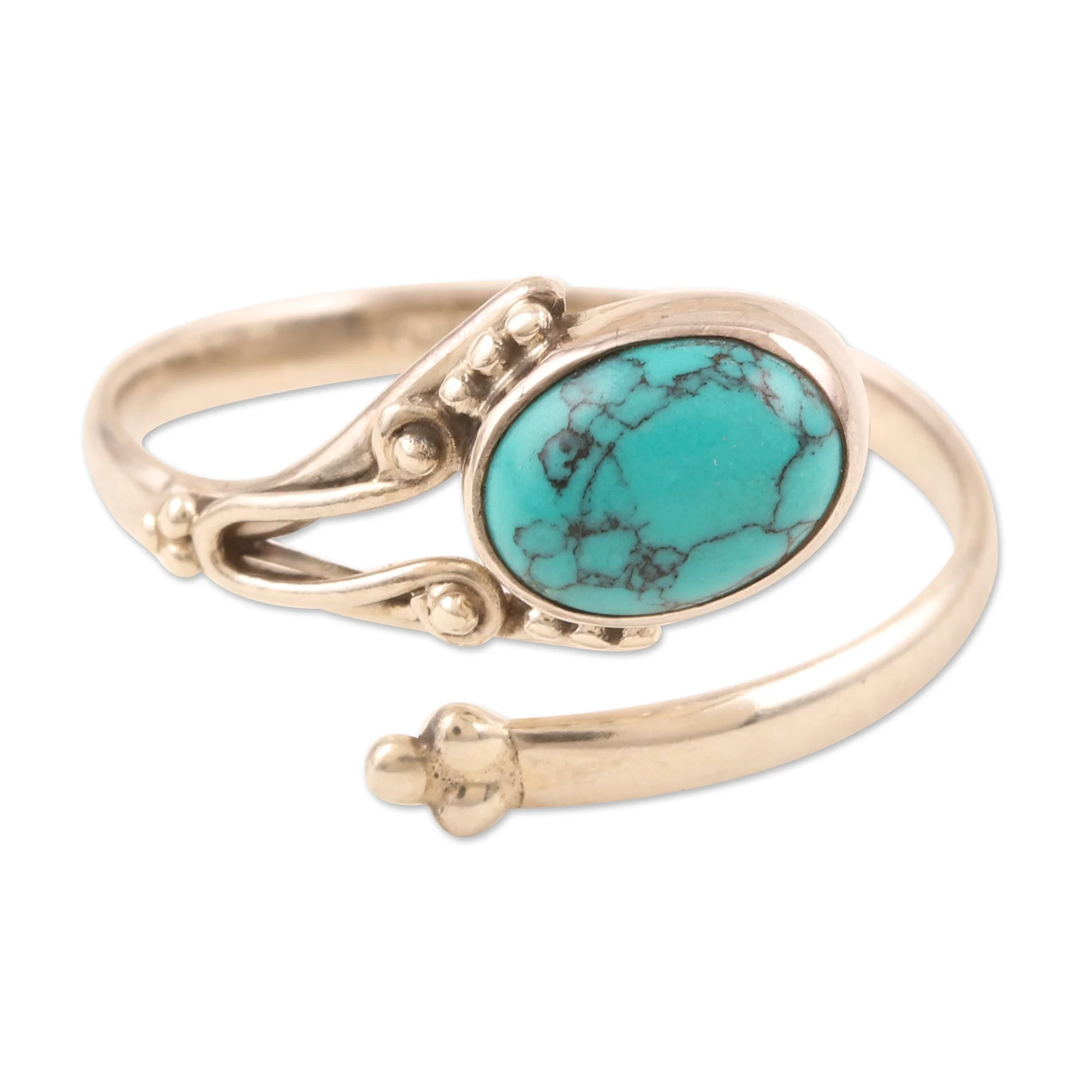 Wrapped in Turquoise Hand Crafted Sterling Silver Wrap Ring from India - Image 2