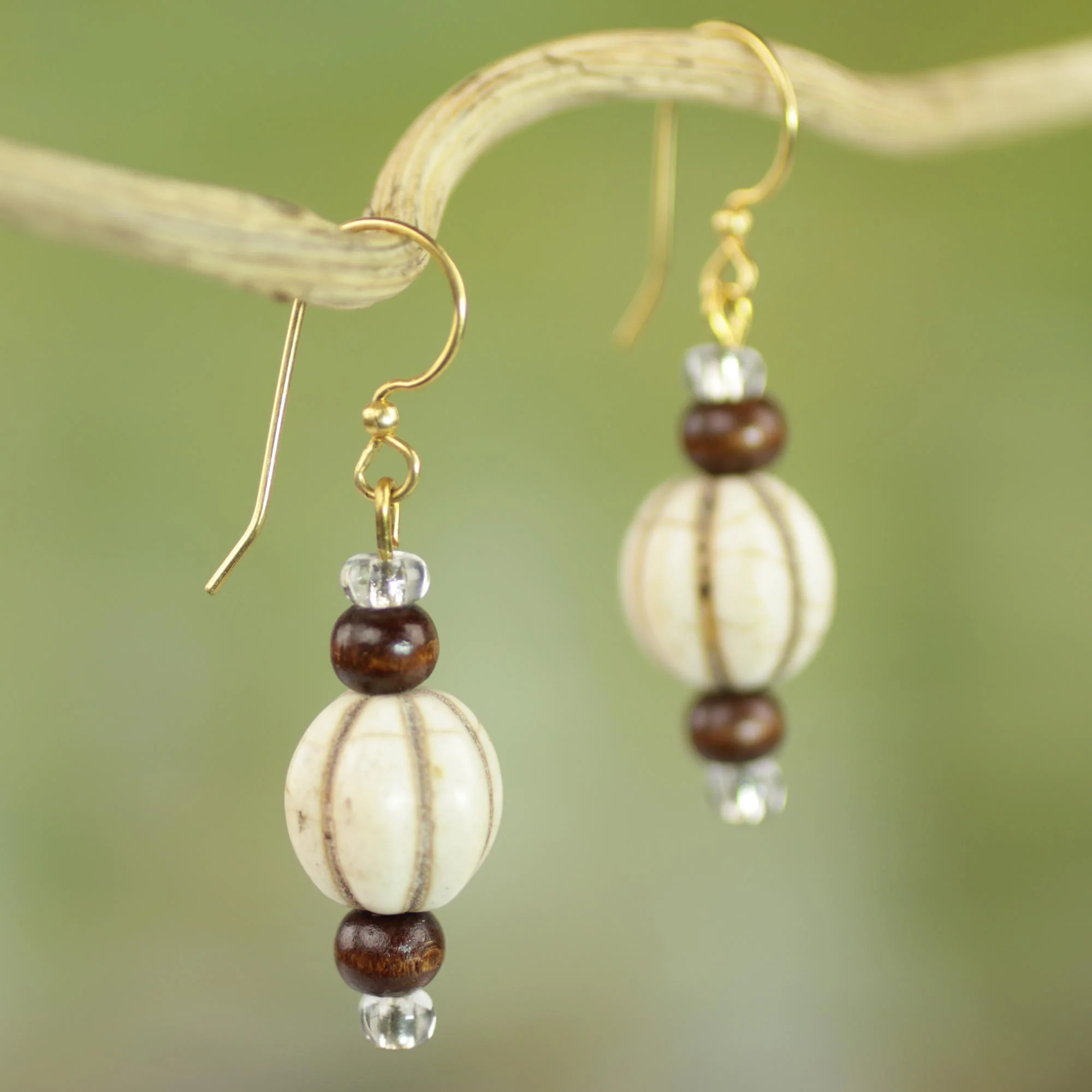 Xoexe Brass & Wood Beaded Earrings - Image 3