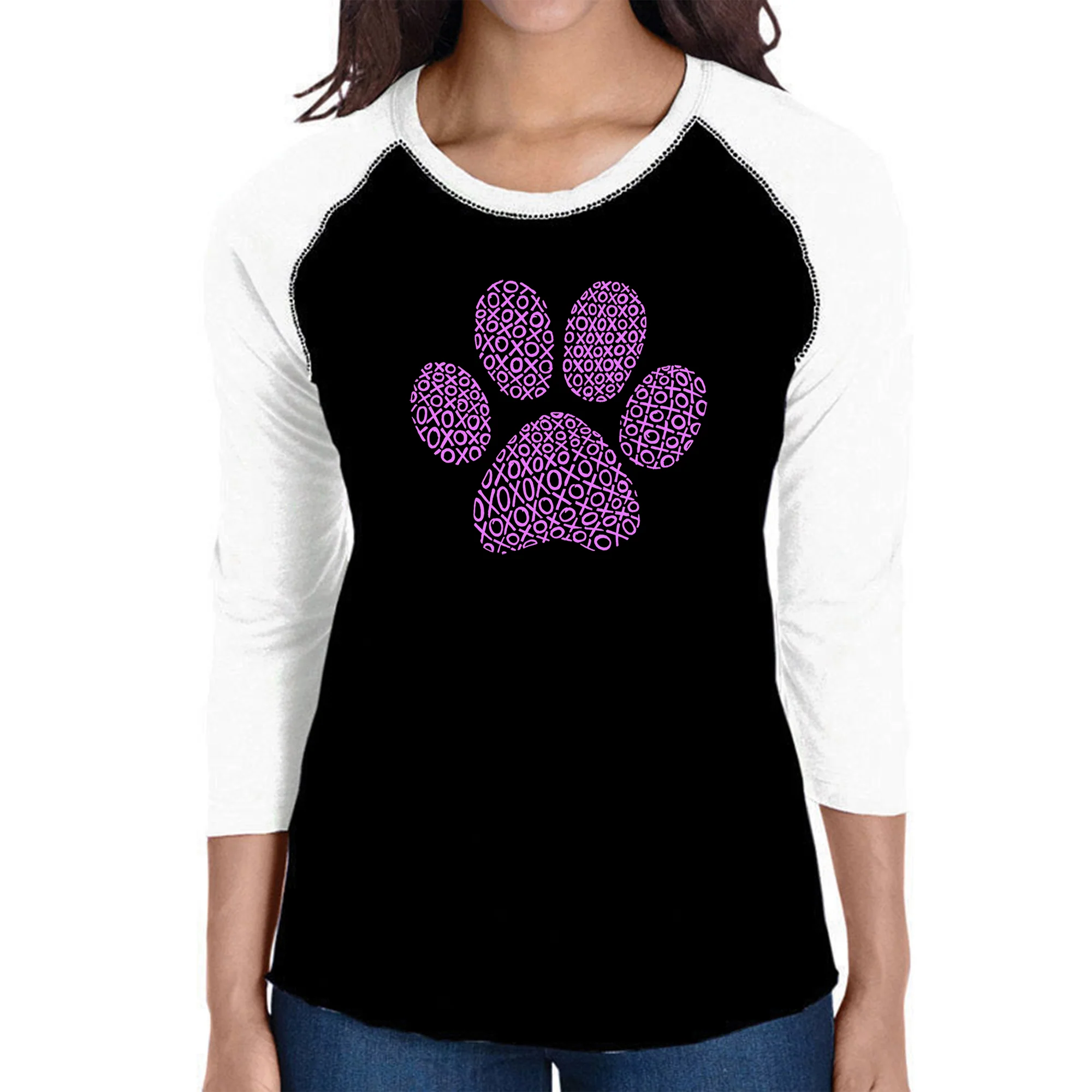 XOXO Dog Paw - Women's Raglan Word Art T-Shirt