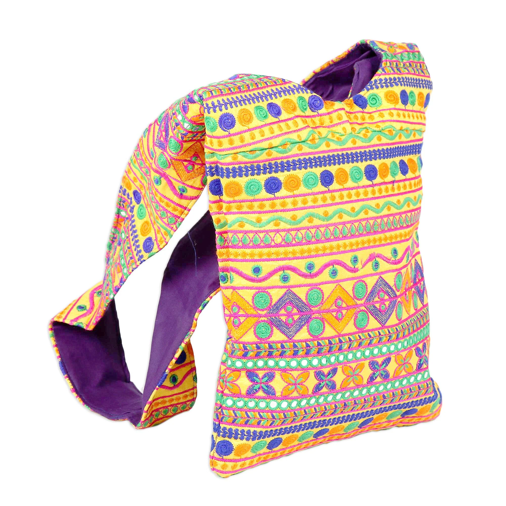 Yellow Floral Fantasy Yellow Floral Fantasy Embroidered Sling Bag with Sequins - Image 4