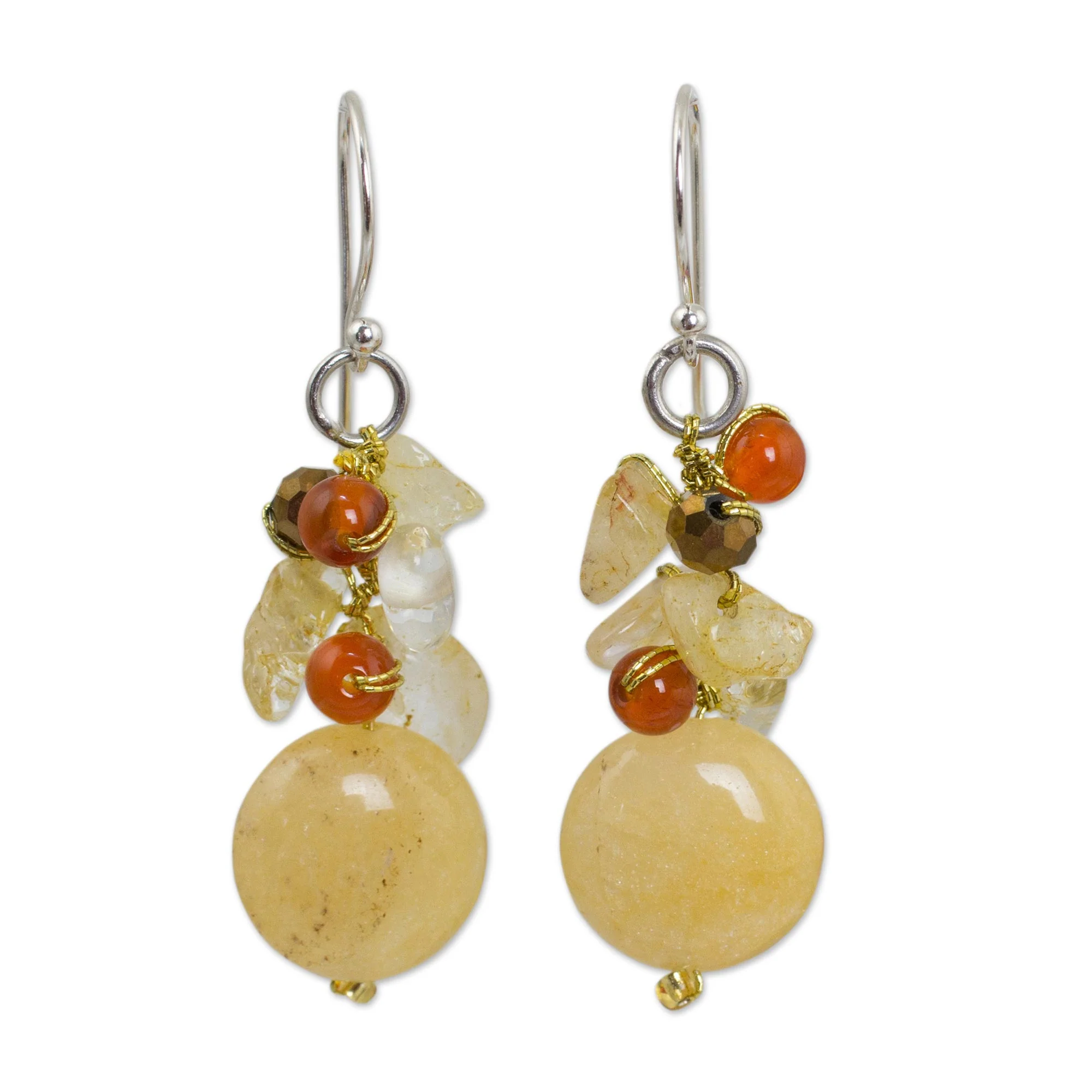 Yellow Rose Quartz & Glass Beaded Earrings - Image 2