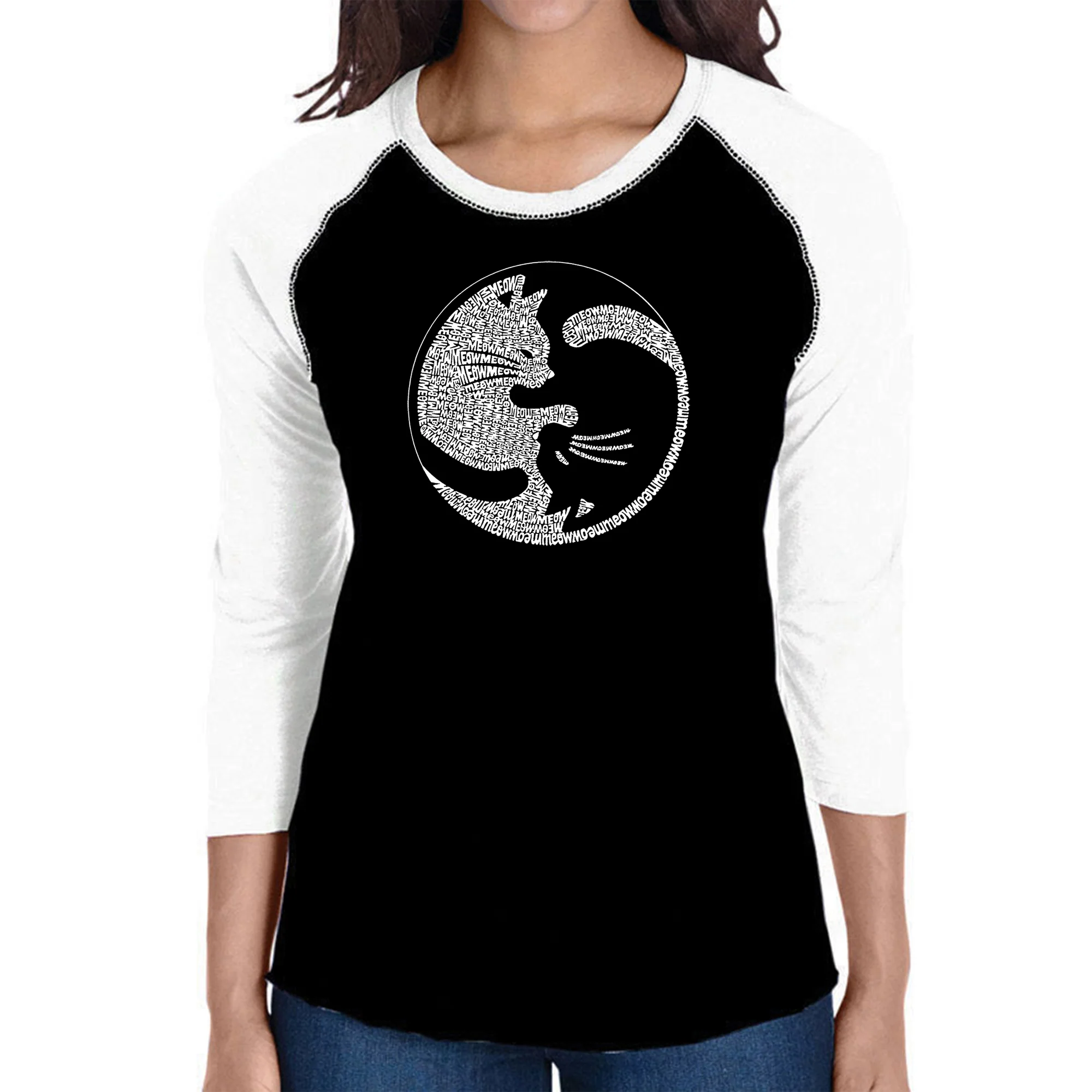 Yin Yang Cat - Women's Raglan Word Art T-Shirt