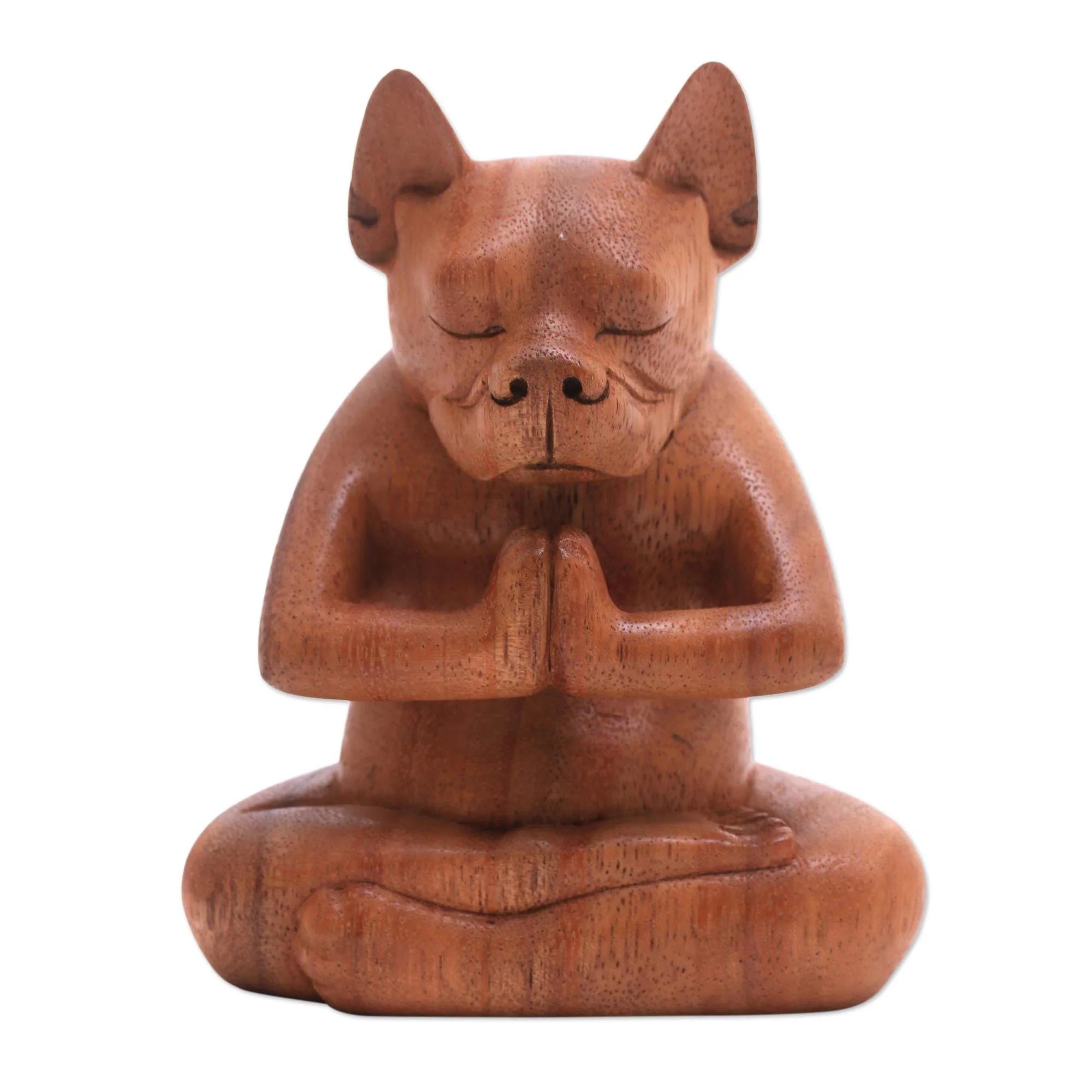 Yoga Boston Terrier in Brown Yoga Meditation Brown Boston Terrier Handmade Wood Statuette - Image 2