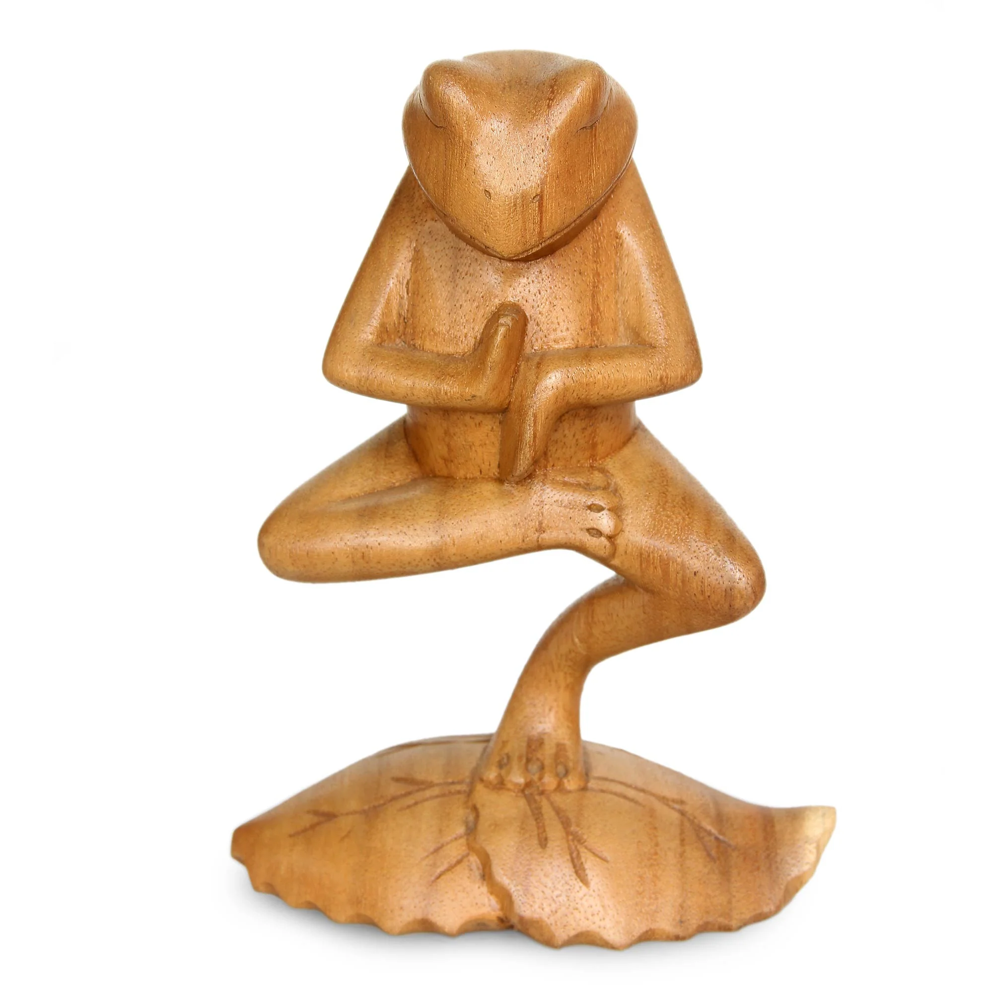 Yoga Tree Pose Frog Hand Carved Animal Theme Wood Sculpture - Image 2