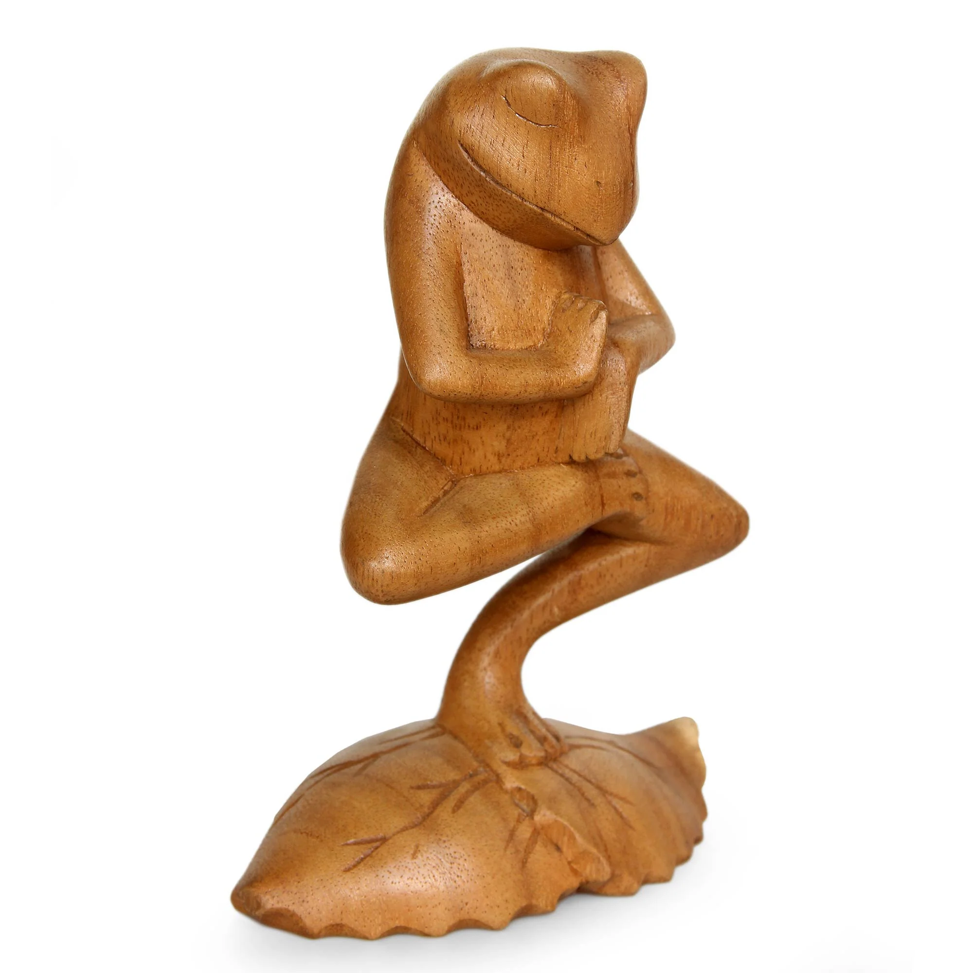 Yoga Tree Pose Frog Hand Carved Animal Theme Wood Sculpture - Image 3