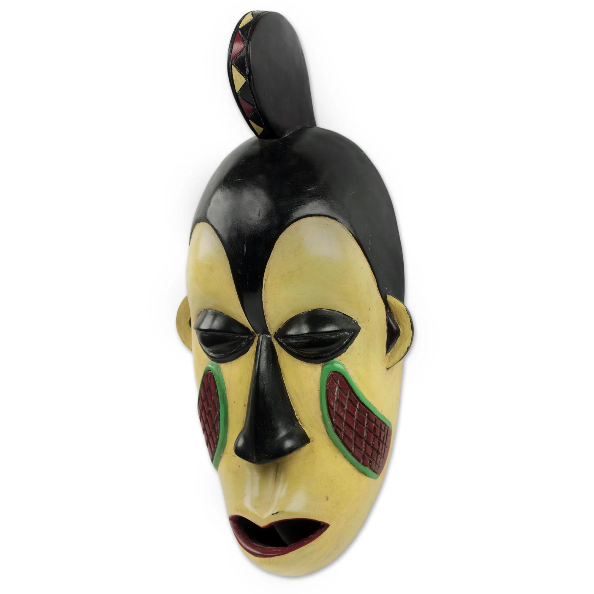 Yoruba Pride African Yoruba Tribe Hand Crafted Yellow Wood Wall Mask - Image 3