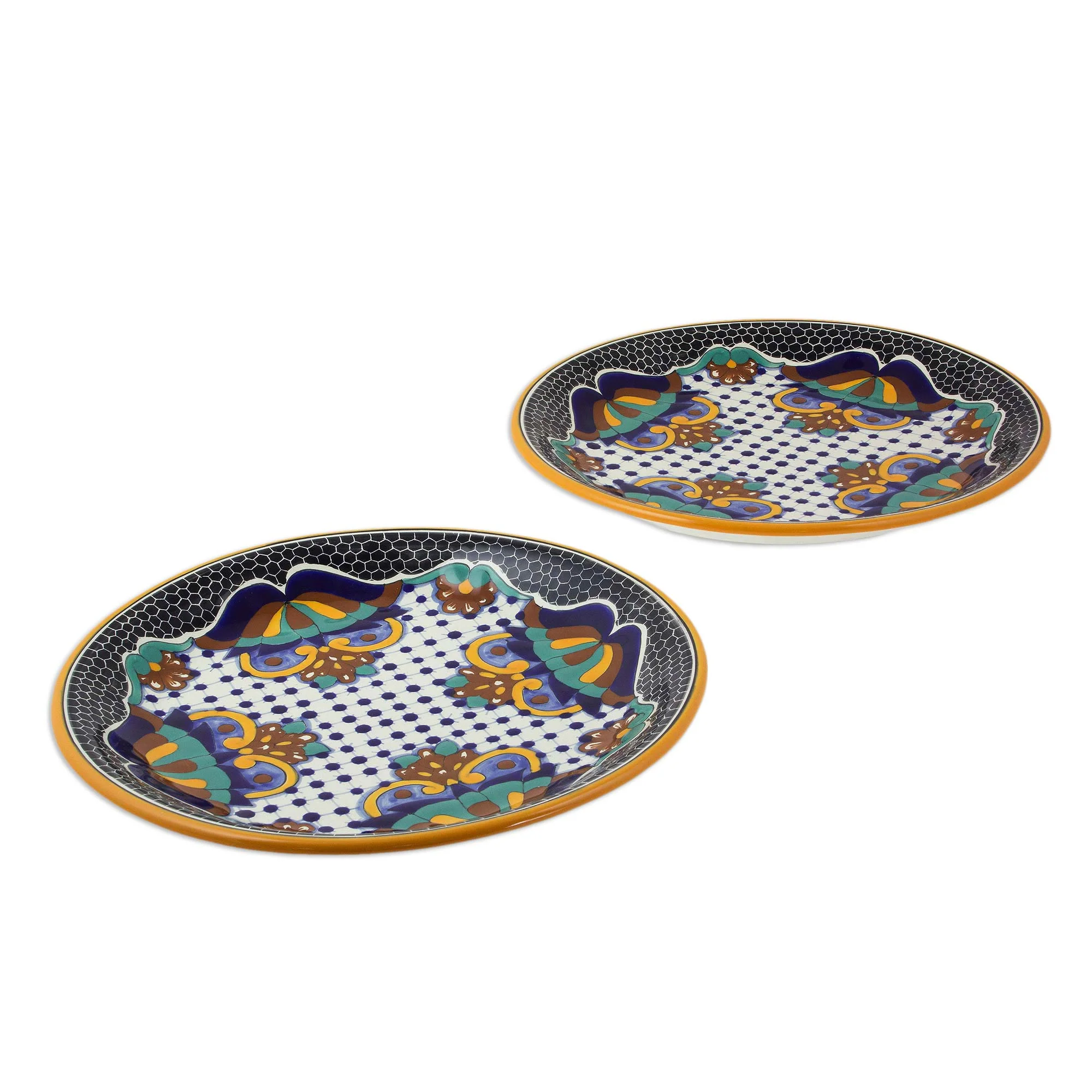 Zacatlan Flowers Artisan Crafted Ceramic 12-inch Dinner Plates (Pair) - Image 5