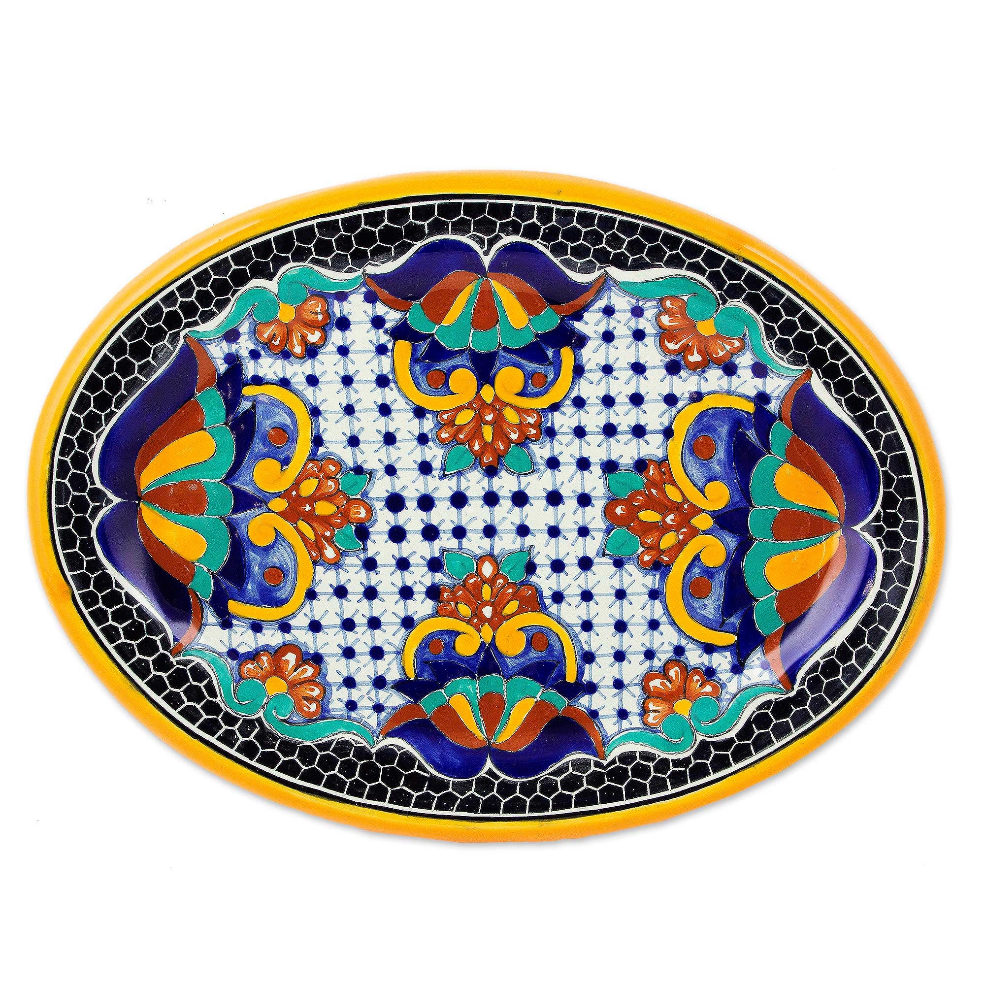 Zacatlan Flowers Artisan Crafted Ceramic 13 Inch Oval Serving Plate - Image 2
