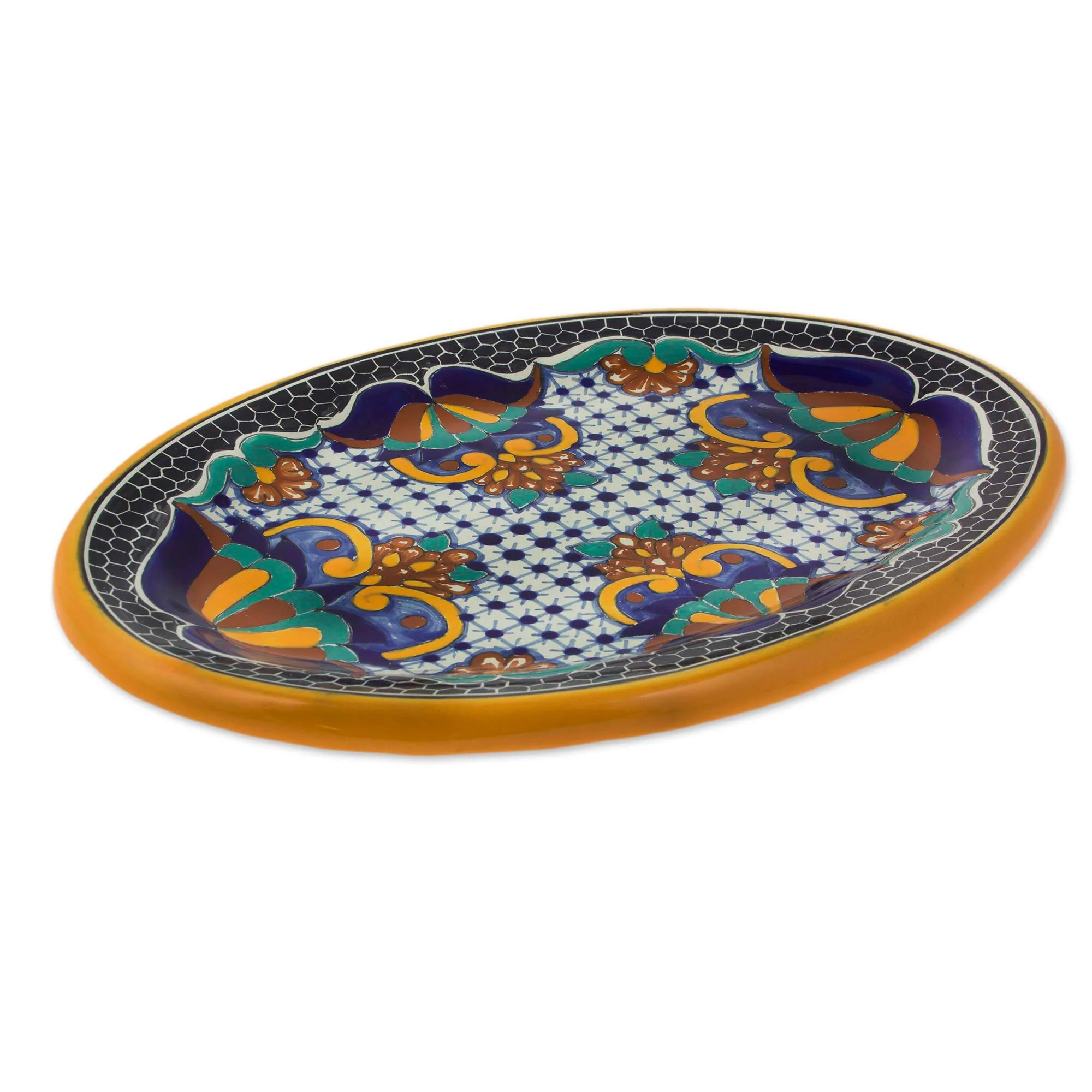 Zacatlan Flowers Artisan Crafted Ceramic 13 Inch Oval Serving Plate - Image 3
