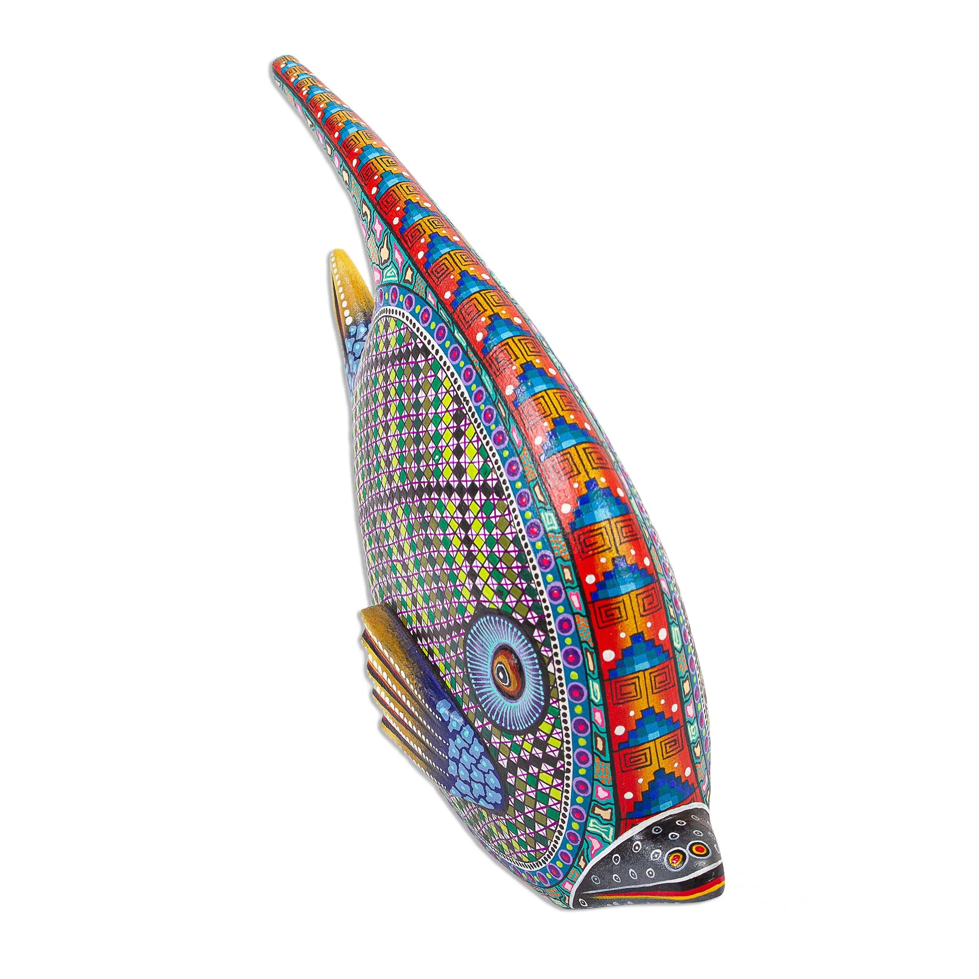 Zapotec Fish 12-inch Hand Carved and Painted Alebrije Fish Sculpture - Image 4