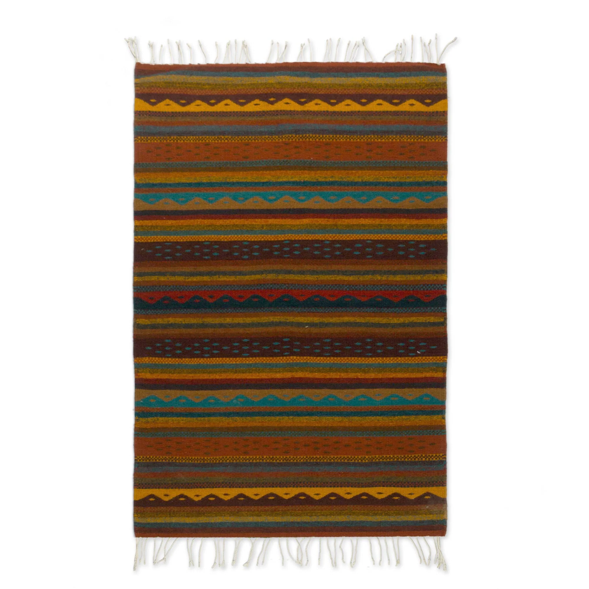 Zapotec Stripes Handwoven 2.5x5 Striped Wool Zapotec Area Rug from Mexico - Image 2