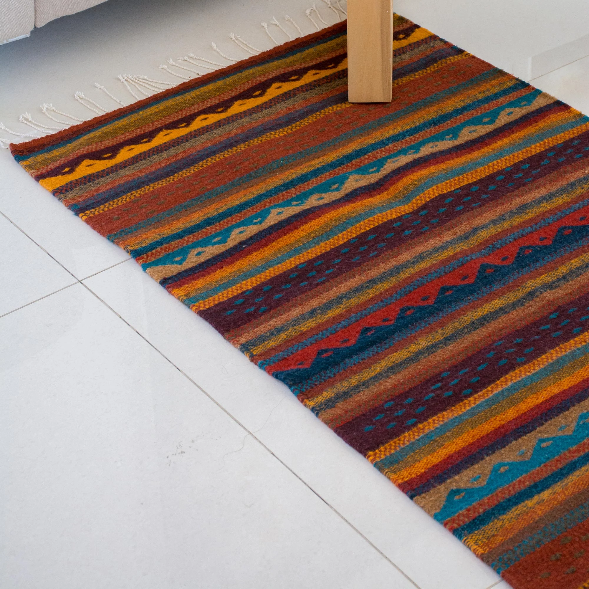 Zapotec Stripes Handwoven 2.5x5 Striped Wool Zapotec Area Rug from Mexico - Image 3