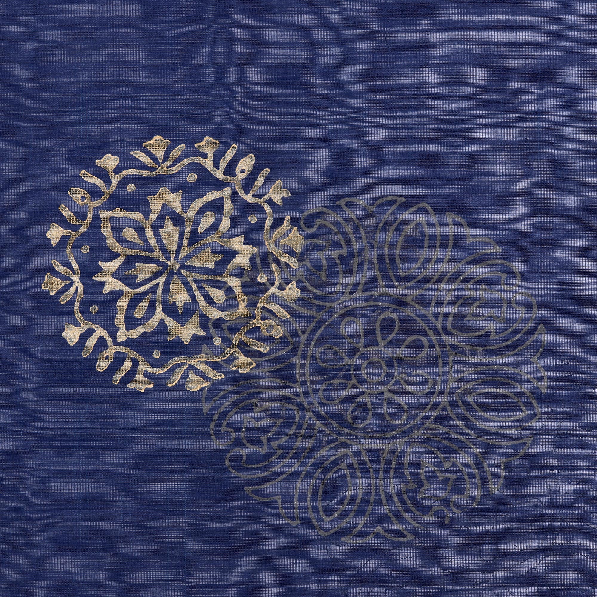 Zari Elegance Zari-Embroidered Cotton and Silk Blend Shawl in Lapis - Image 5