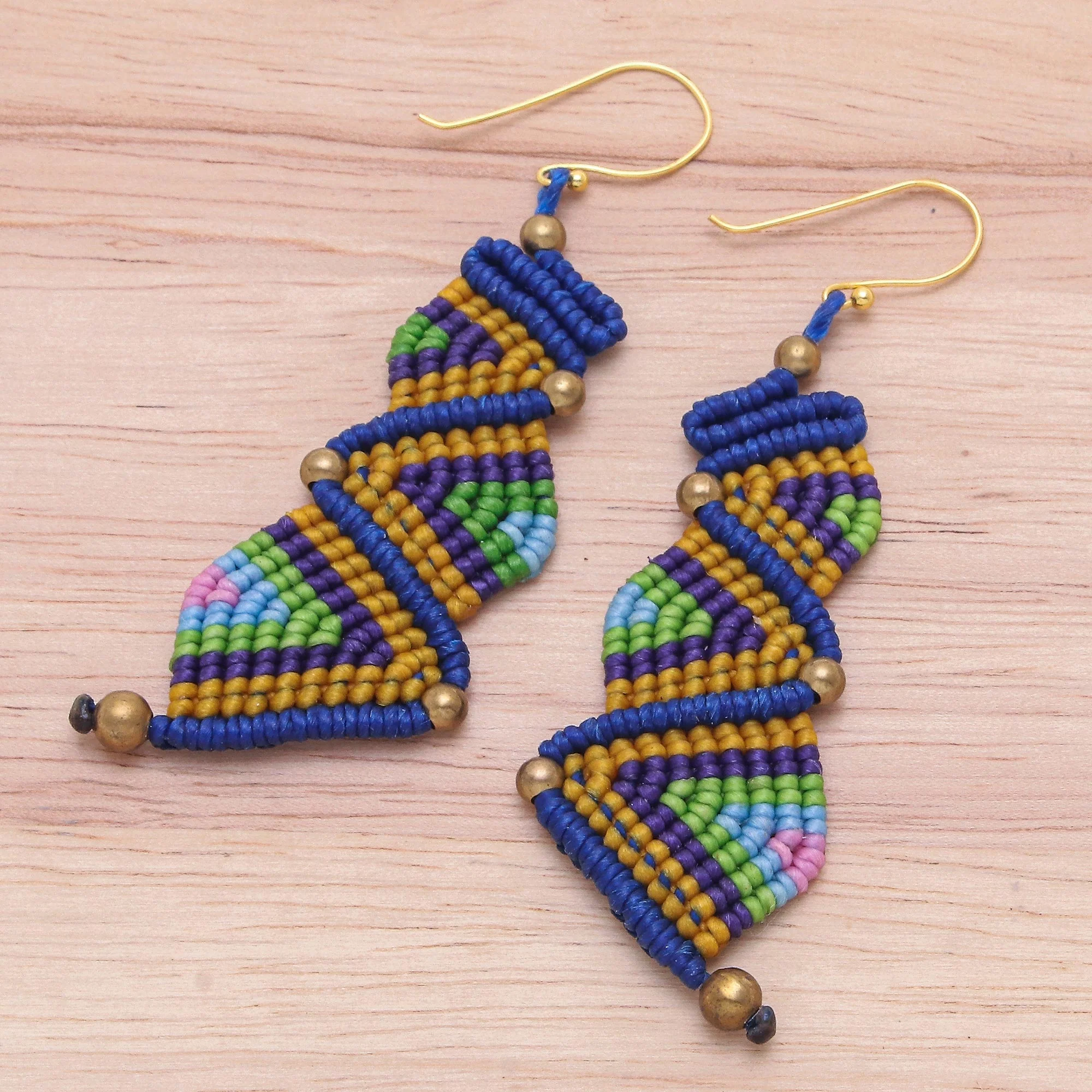 Zigzag Dream Colorful Zigzag Pattern Hand-Knotted Dangle Earrings - Image 3