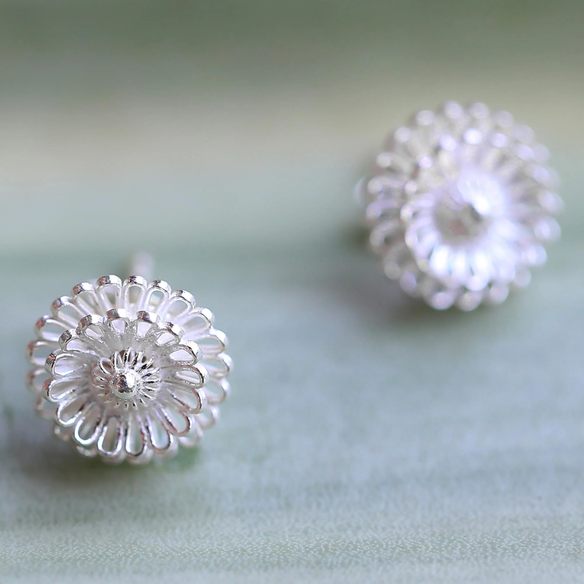 Zinnia Flowers Sterling Silver Stud Earrings - Image 4