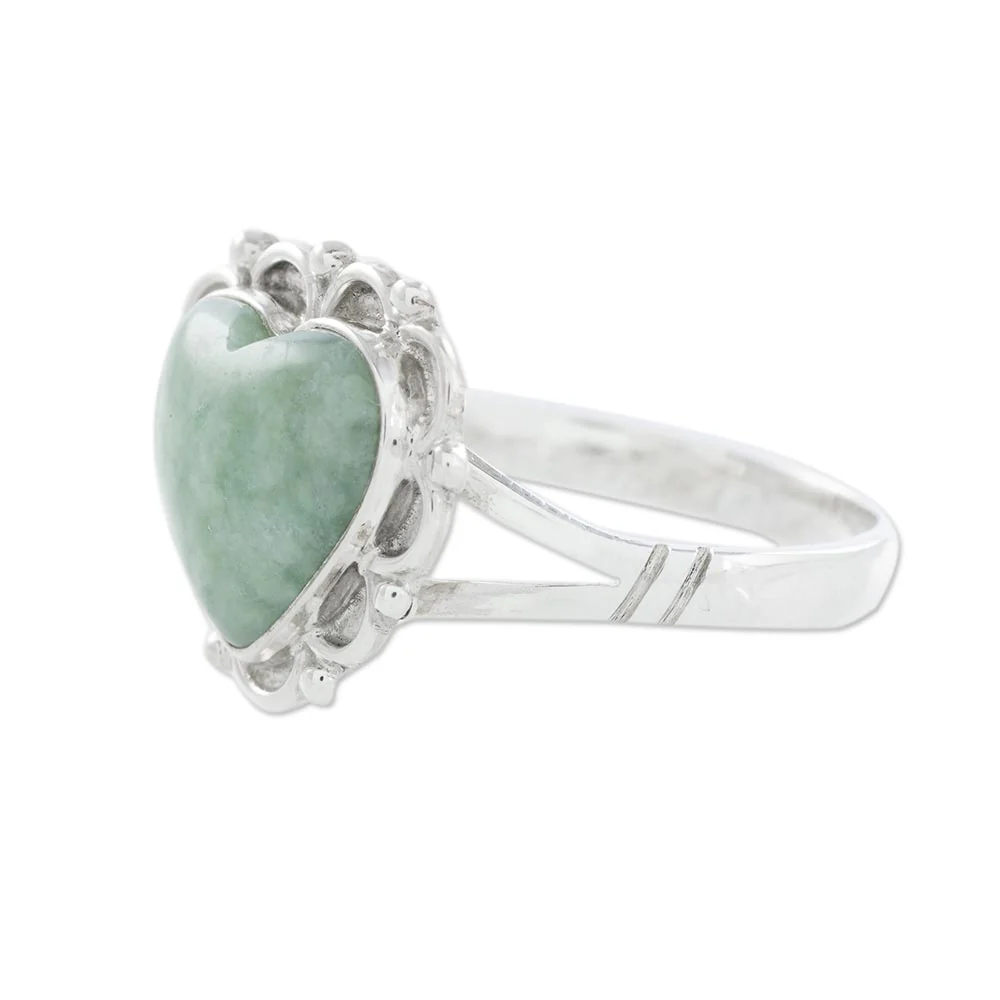 Zinnia Love Jade Hearts on Sterling Silver Handcrafted Ring - Image 4